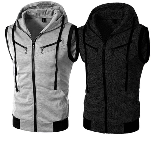 Pack of 2  Zipper Sleeveless Hoodies | 2 Pieces | New Jet Collection Upper - L