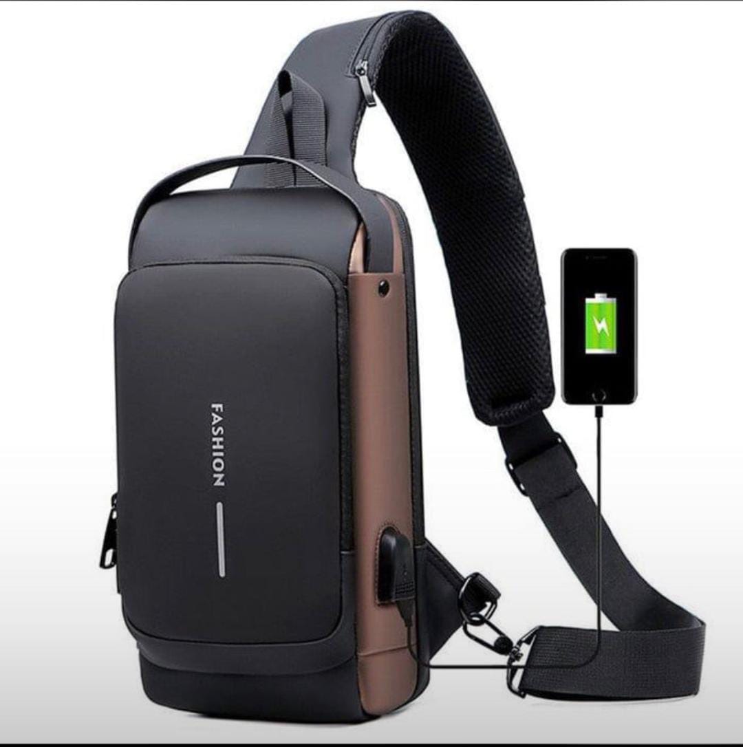 Men’s Anti-Theft Sling Bag with Lock & USB Charging Port – Waterproof Chest Shoulder Backpack (Random Color)