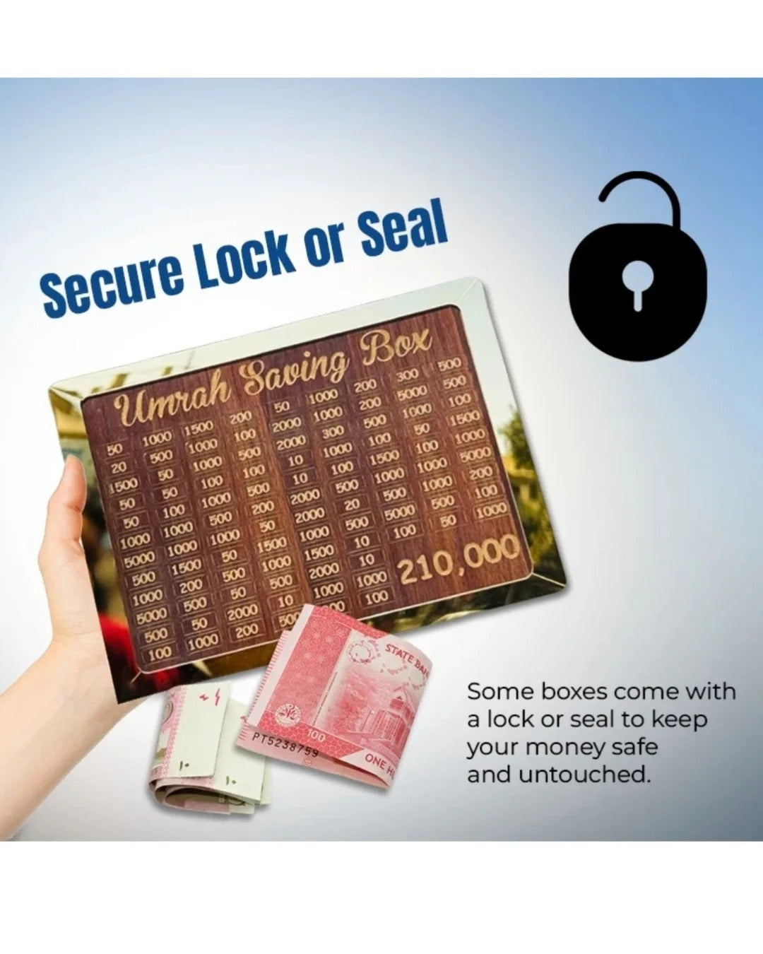 Umrah Saving Box | Premium Money Box with 210,000 Goal Tracker | Elegant Islamic Design for Charity, Donations & Umrah Fund