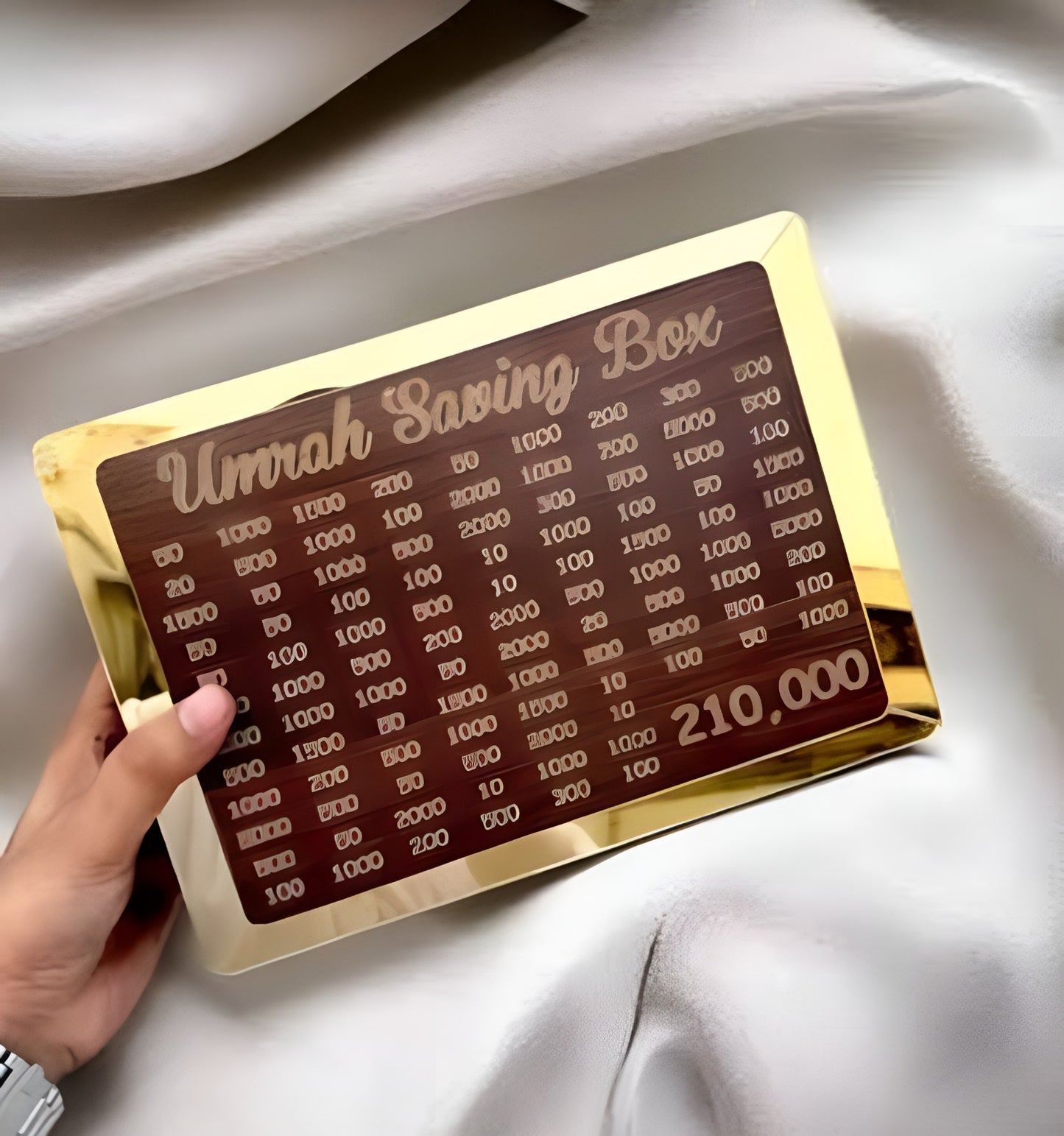 Umrah Saving Box | Premium Money Box with 210,000 Goal Tracker | Elegant Islamic Design for Charity, Donations & Umrah Fund