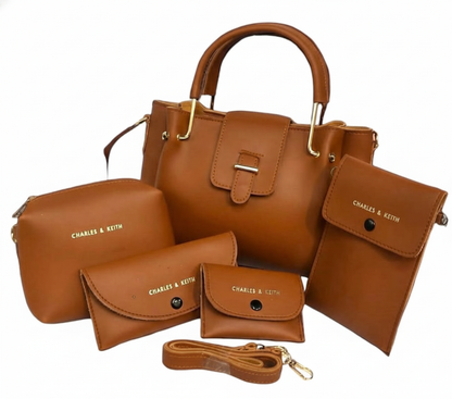 Girl's Leather Plain Hand Bag Set - Pack Of 5