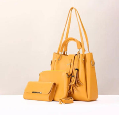 Elegant 3 Pcs PU Leather Hand Bag Set for Women | Stylish Everyday Tote, Pouch & Clutch