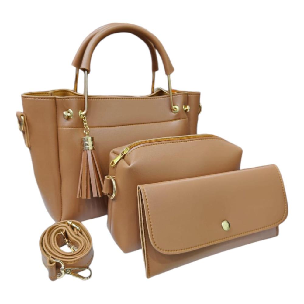 Women's PU Leather Plain Hand Bag Set
