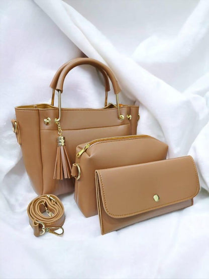 Women's PU Leather Plain Hand Bag Set
