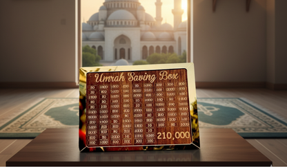 Umrah Saving Box | Premium Money Box with 210,000 Goal Tracker | Elegant Islamic Design for Charity, Donations & Umrah Fund